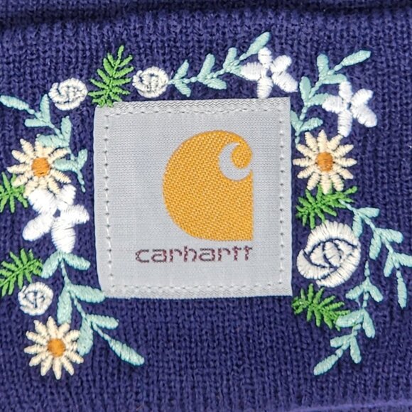 Embroidered Floral Knit Beanie – Navy Blue - Picture 3 of 3